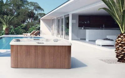 jacuzzi j-235 with lounger seat installed next to pool